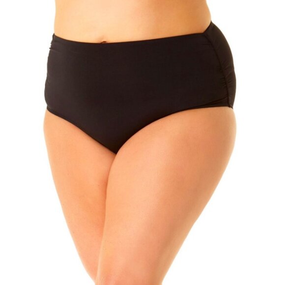 Anne Cole $64 Convertible High Waist Shirred Swim Bottom in Black Size 22W Nylon - Picture 1 of 5